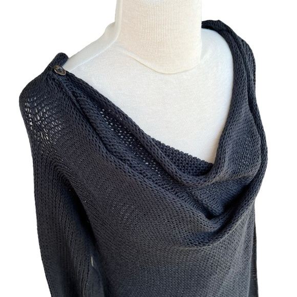 Wooden Ships Draped Cross Front Button Knit Sweater Navy Blue Size M/L - Picture 2 of 12